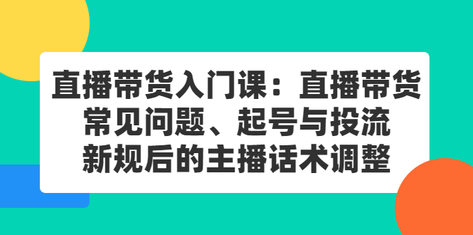 （2410期）直播带货入门课：直播带货常见问题、起号与投流、新规后的主播话术调整-iTZL项目网