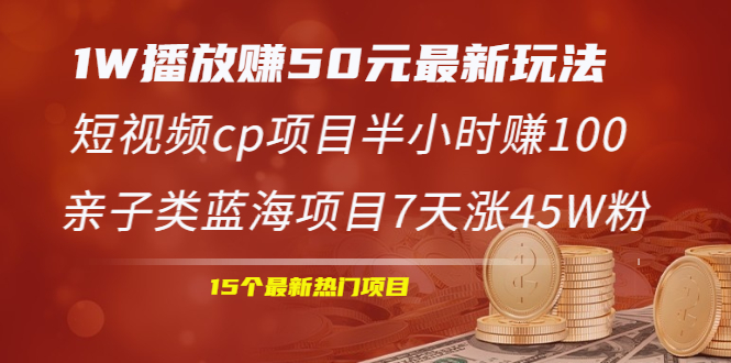 （1969期）1W播放赚50元最新玩法+短视频cp项目半小时赚100+亲子类蓝海项目7天涨45W粉-iTZL项目网