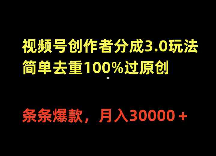 （10002期）视频号创作者分成3.0玩法，简单去重100%过原创，条条爆款，月入30000＋-iTZL项目网