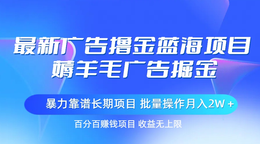 （11193期）最新广告撸金蓝海项目，薅羊毛广告掘金 长期项目 批量操作月入2W＋-iTZL项目网