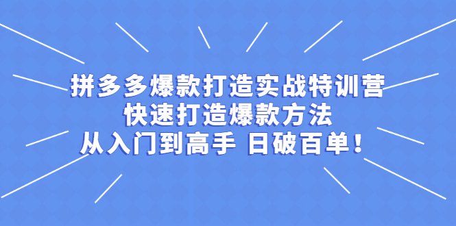 （2237期）拼多多爆款打造实战特训营：快速打造爆款方法，从入门到高手 日破百单-iTZL项目网