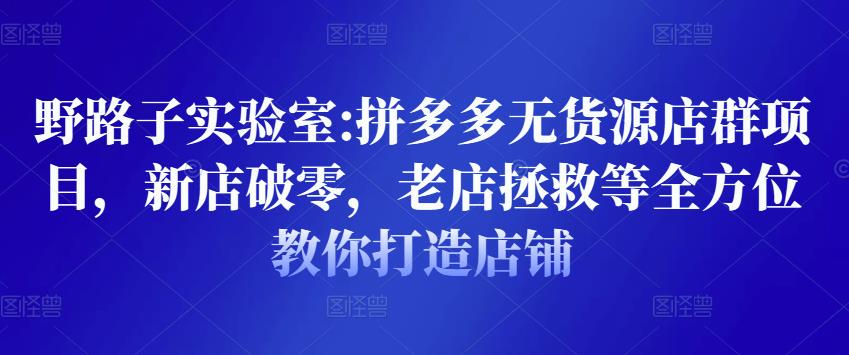 野路子实验室:拼多多无货源店群项目，新店破零，老店拯救等全方位教你打造店铺-iTZL项目网