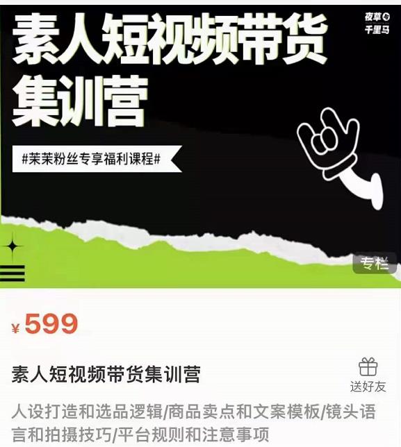 夜草与千里马素人短视频带货集训营，薛辉团队价值599-iTZL项目网