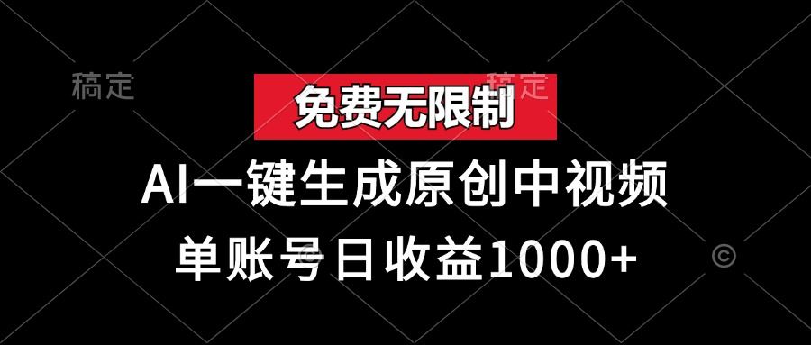 （13198期）免费无限制，AI一键生成原创中视频，单账号日收益1000+-iTZL项目网