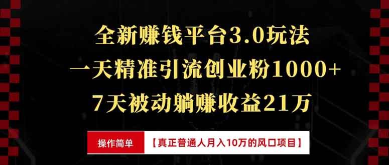 （13839期）全新裂变引流赚钱新玩法，7天躺赚收益21w+，一天精准引流创业粉1000+，…-iTZL项目网