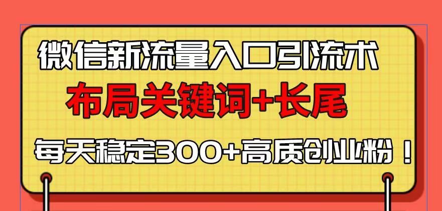 （13897期）微信新流量入口引流术，布局关键词+长尾，每天稳定300+高质创业粉！-iTZL项目网